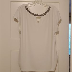 White blouse with beading neckline
